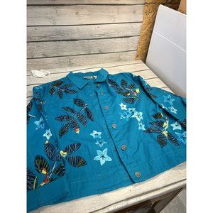 Vintage Chicos Design Boho Denim Jacket Appliqued Design Size 2